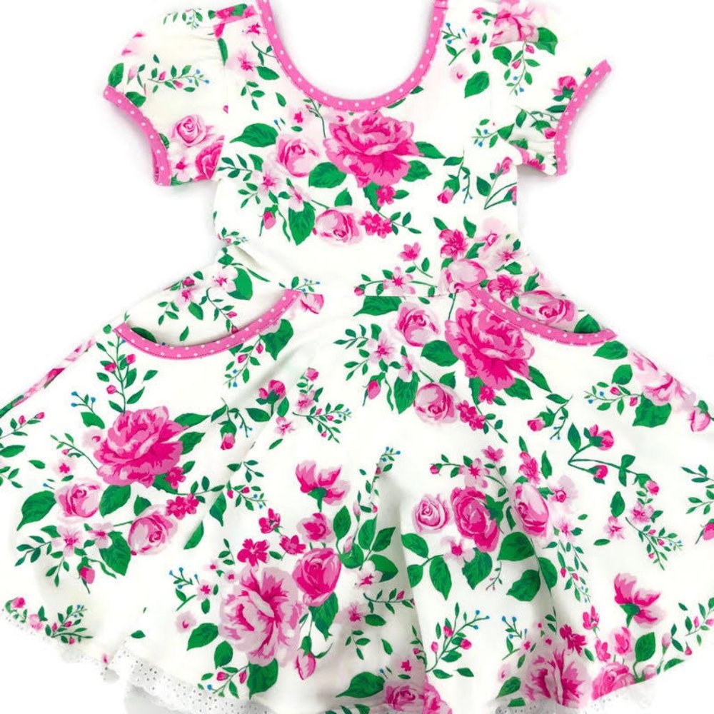NEW Pink White Floral Print Twirly Easter Dress